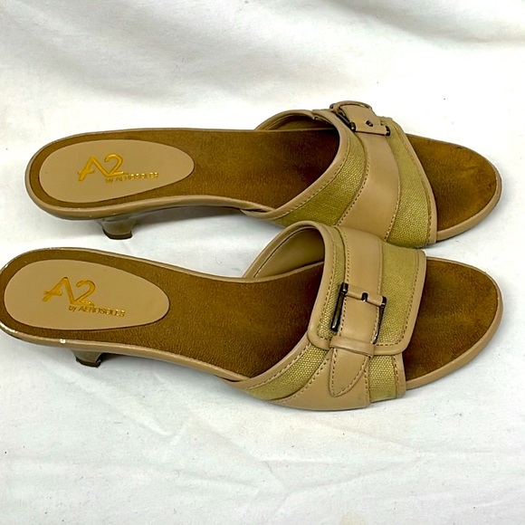 A2 by Aerosoles leather/canvas kitten heel sandals ladies sz 7 - Picture 3 of 6